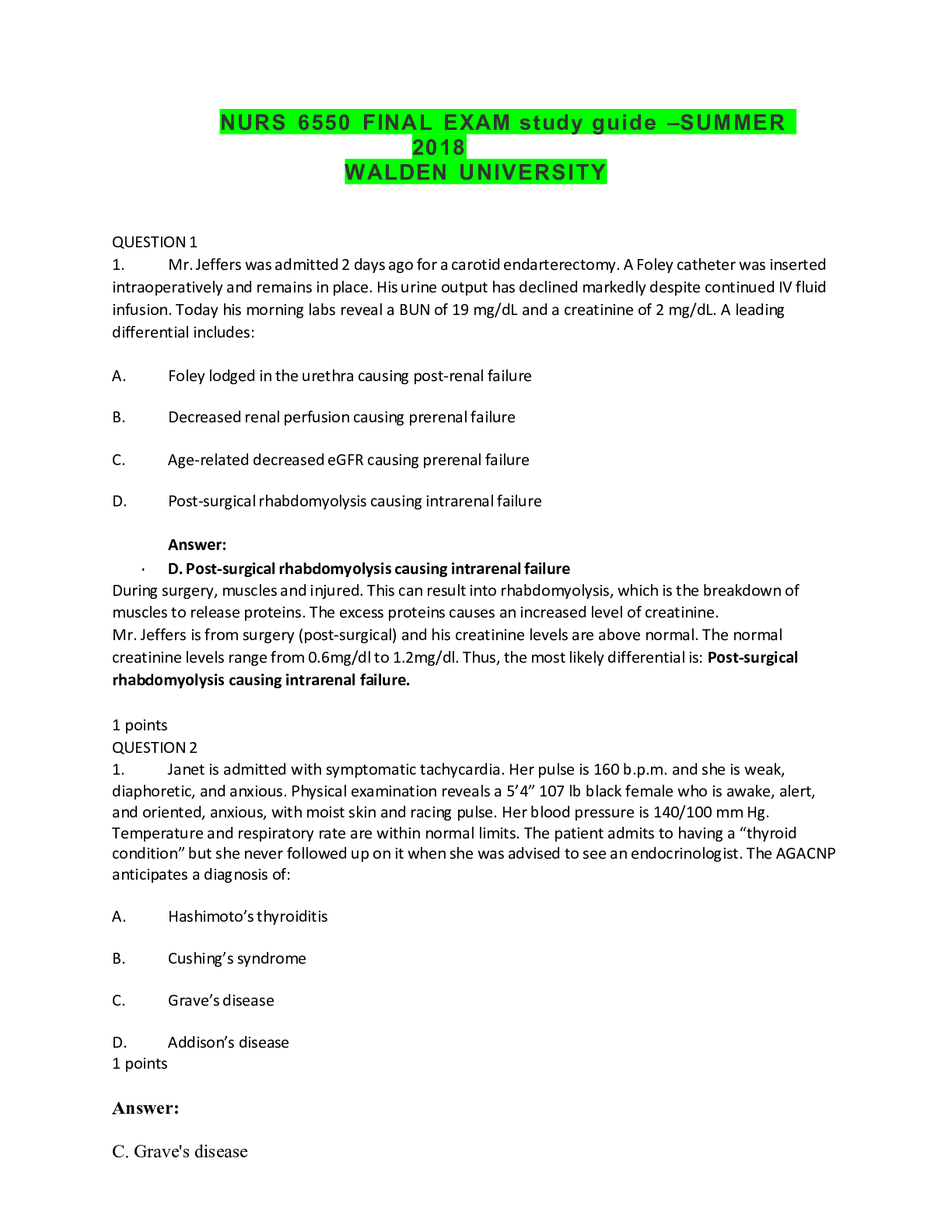 Preview image of NURS 6550 FINAL EXAM –SUMMER 2018 document